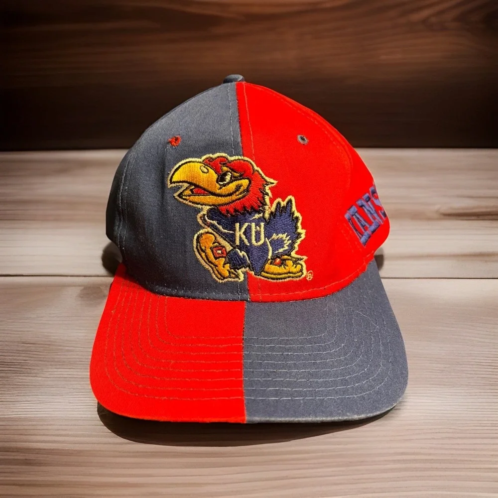 Starter Kansas University KU‎ Jayhawks Panel TwoTone Snapback Hat Cap VTG